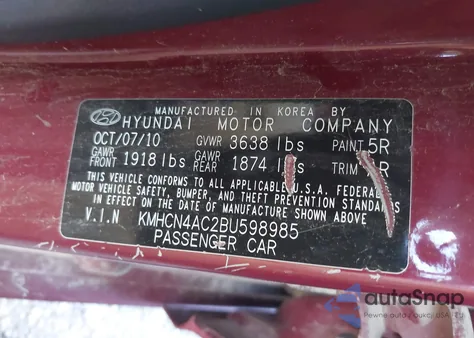 2011 Hyundai Accent Gls from USA, damaged, VIN KMHCN4AC2BU598985